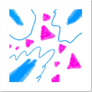 Blue pink watercolor abstract art Posters and Art